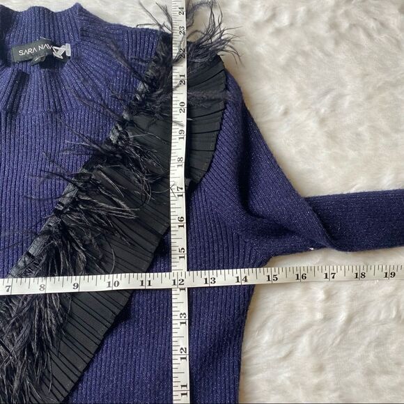 Sara Navon shimmer feather fringe sweater blue sweater with shimmer . - Picture 8 of 8